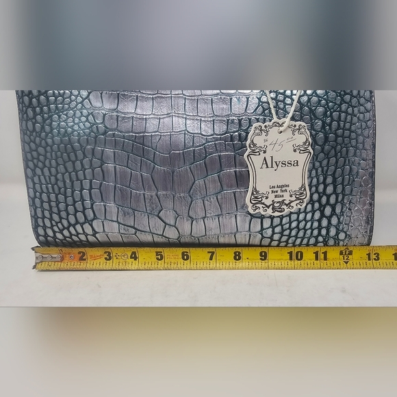 Alyssa Vegan Leather Silver Green Croc Embossed Doctors Satchel Crossbody NWT - Picture 13 of 15